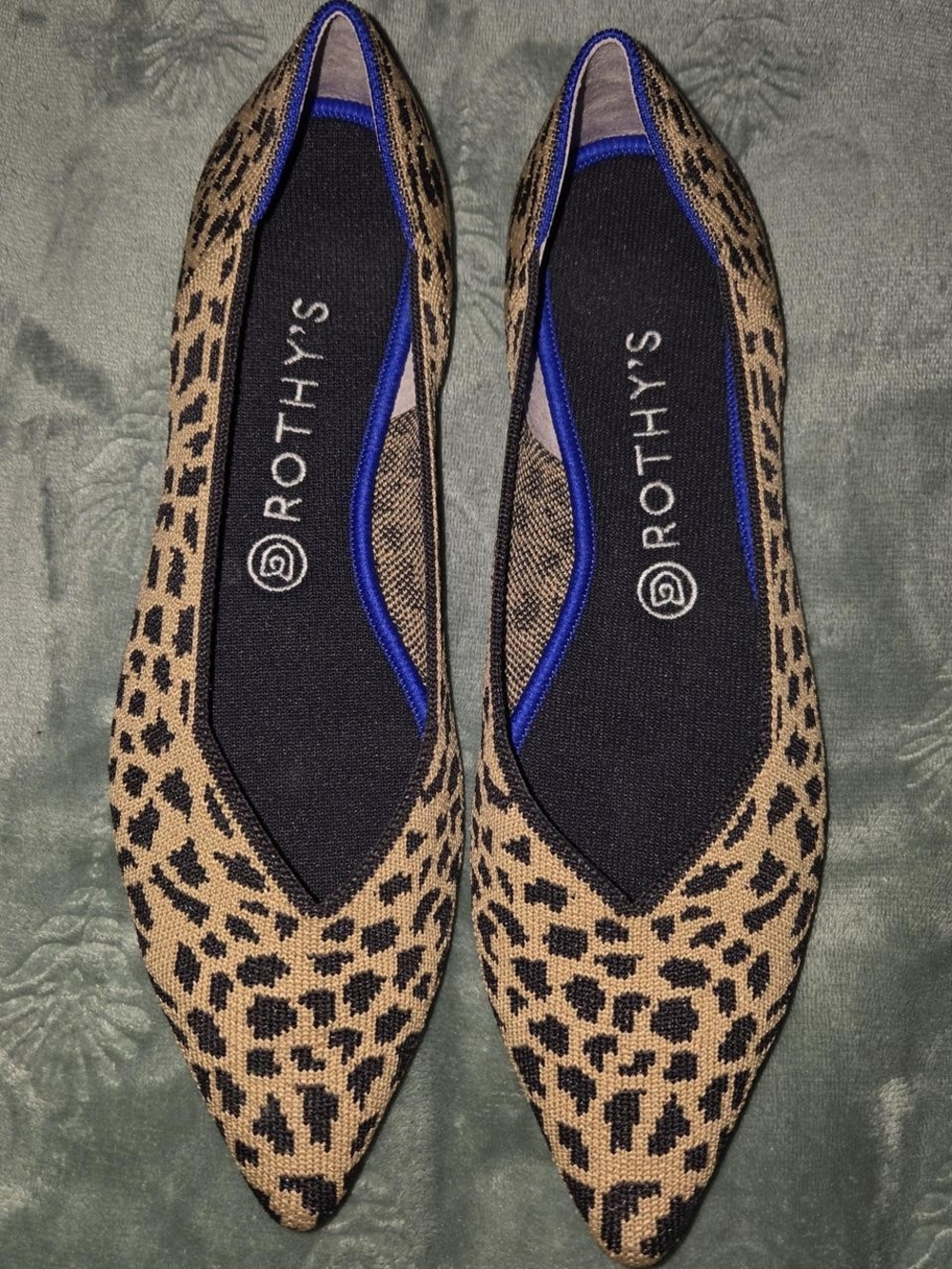 Rothy's Leopard Print Pointed-Toe Flats in Tan and Black